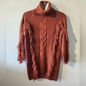 BTFBM Womens Burnt Orange Fall Sweater Size Medium with Fringe NWT